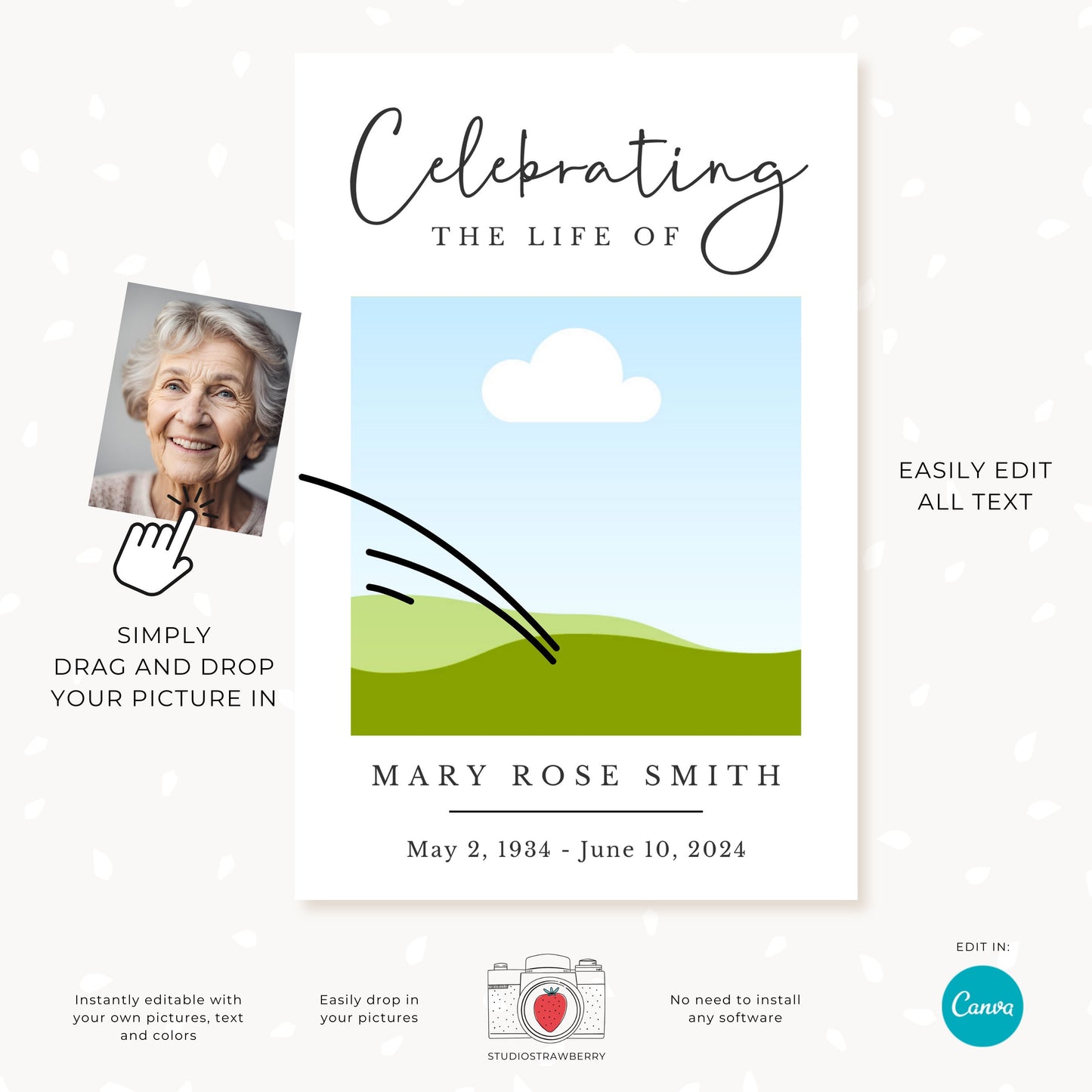 Editable Funeral Photo Sign Template | Memorial Picture Display Poster | Celebration of Life Canva Template