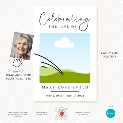 Editable Funeral Photo Sign Template | Memorial Picture Display Poster | Celebration of Life Canva Template