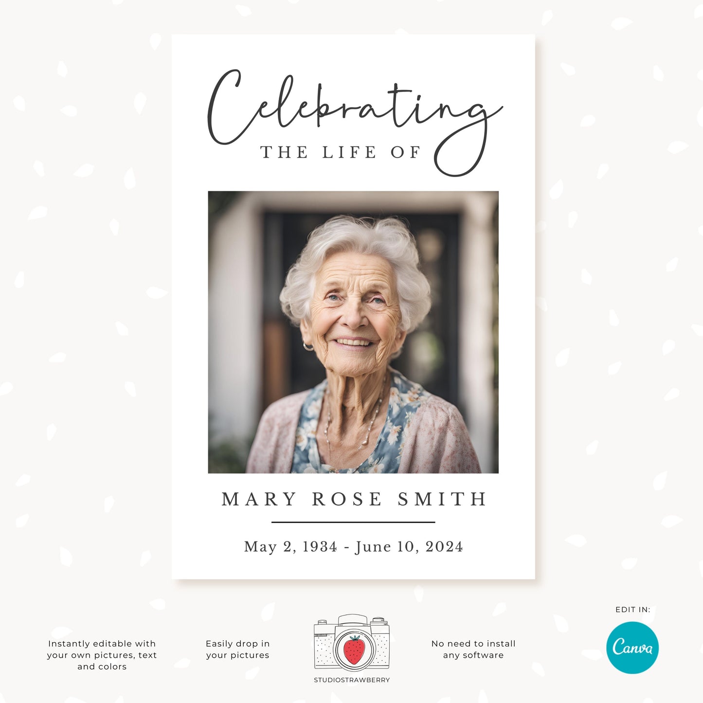 Editable Funeral Photo Sign Template | Memorial Picture Display Poster | Celebration of Life Canva Template