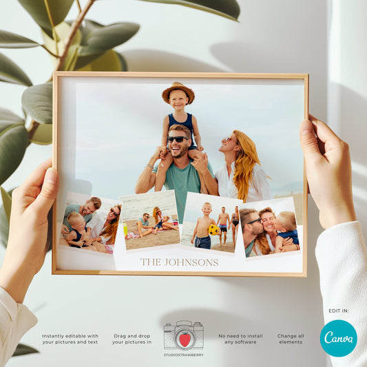 Editable Family Photo Collage Template | Customizable Canva Design for Printable Wall Art