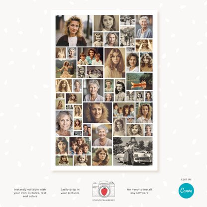 Heart Shaped Funeral Photo Collage Template | Memorial Picture Display Poster | Celebration of Life Canva Template | Set of 3