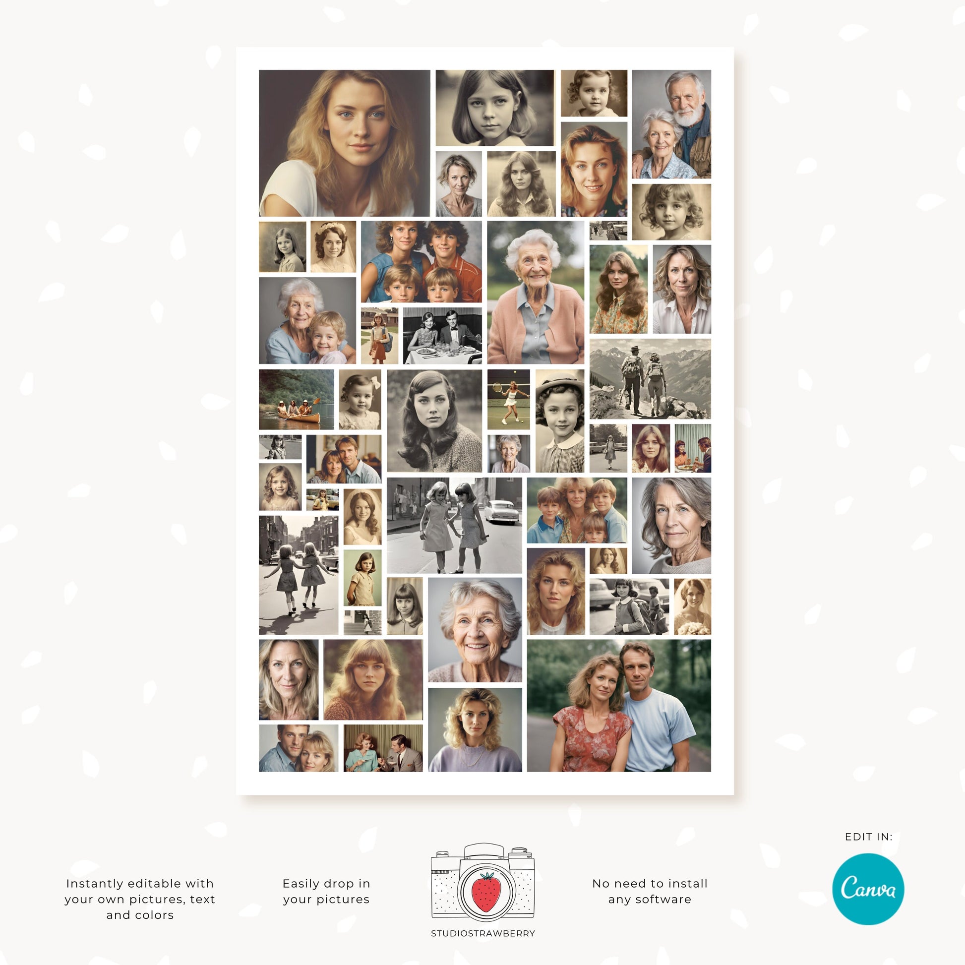 Heart Shaped Funeral Photo Collage Template | Memorial Picture Display Poster | Celebration of Life Canva Template | Set of 3