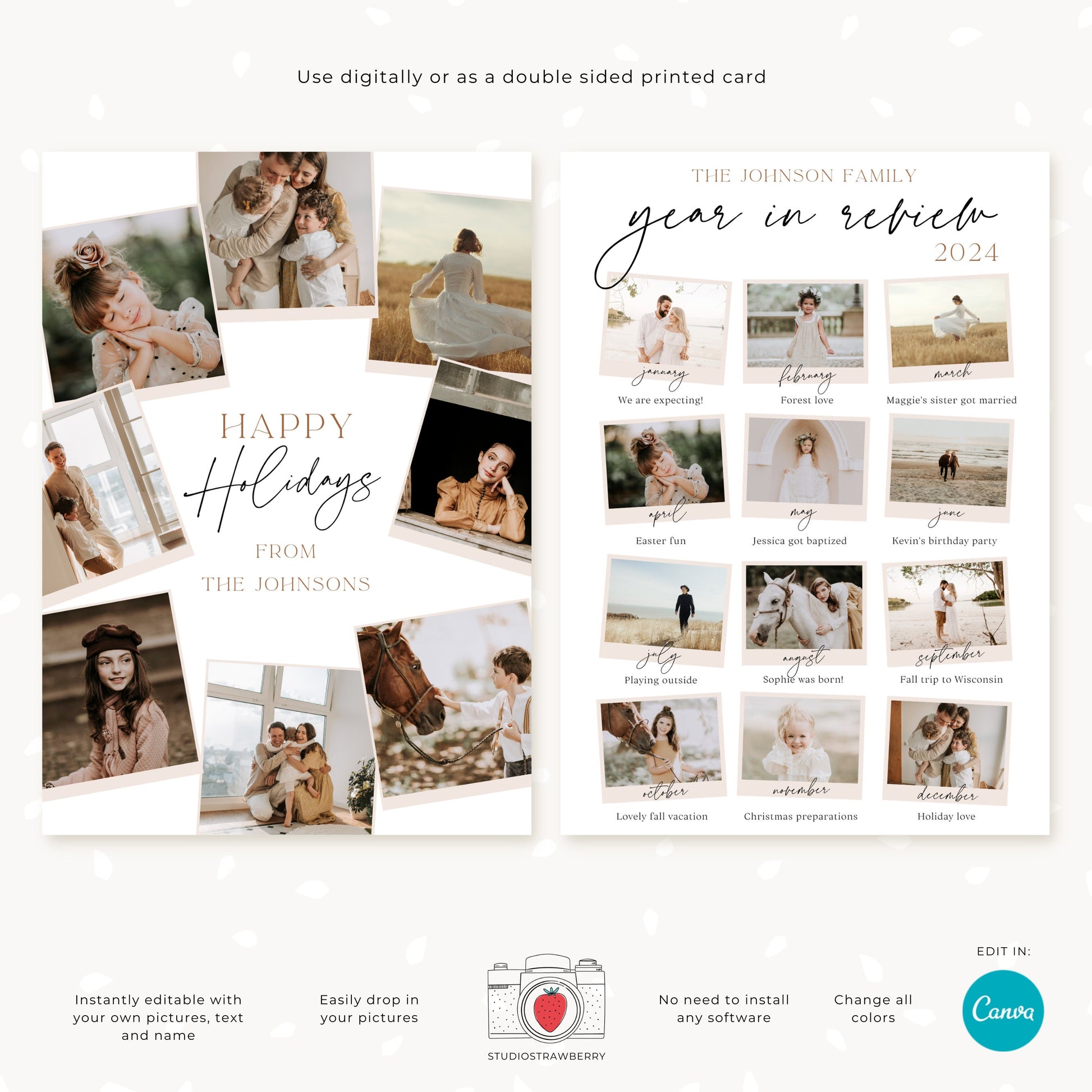 Editable Year in Review Photo Card | Customizable Family Recap Card Template | Holiday Collage | For Christmas, Hanukkah, New Year & more
