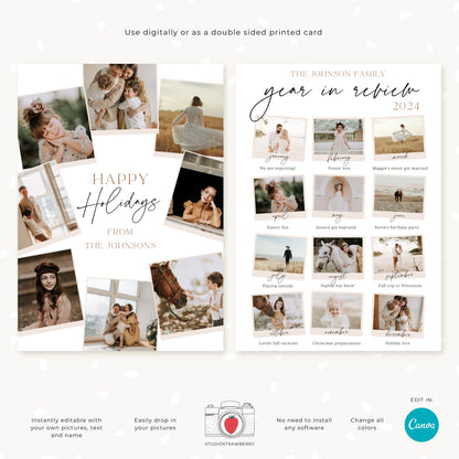 Editable Year in Review Photo Card | Customizable Family Recap Card Template | Holiday Collage | For Christmas, Hanukkah, New Year & more