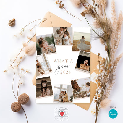 Editable Year in Review Photo Card | Customizable Family Recap Card Template | Holiday Collage | For Christmas, Hanukkah, New Year & more
