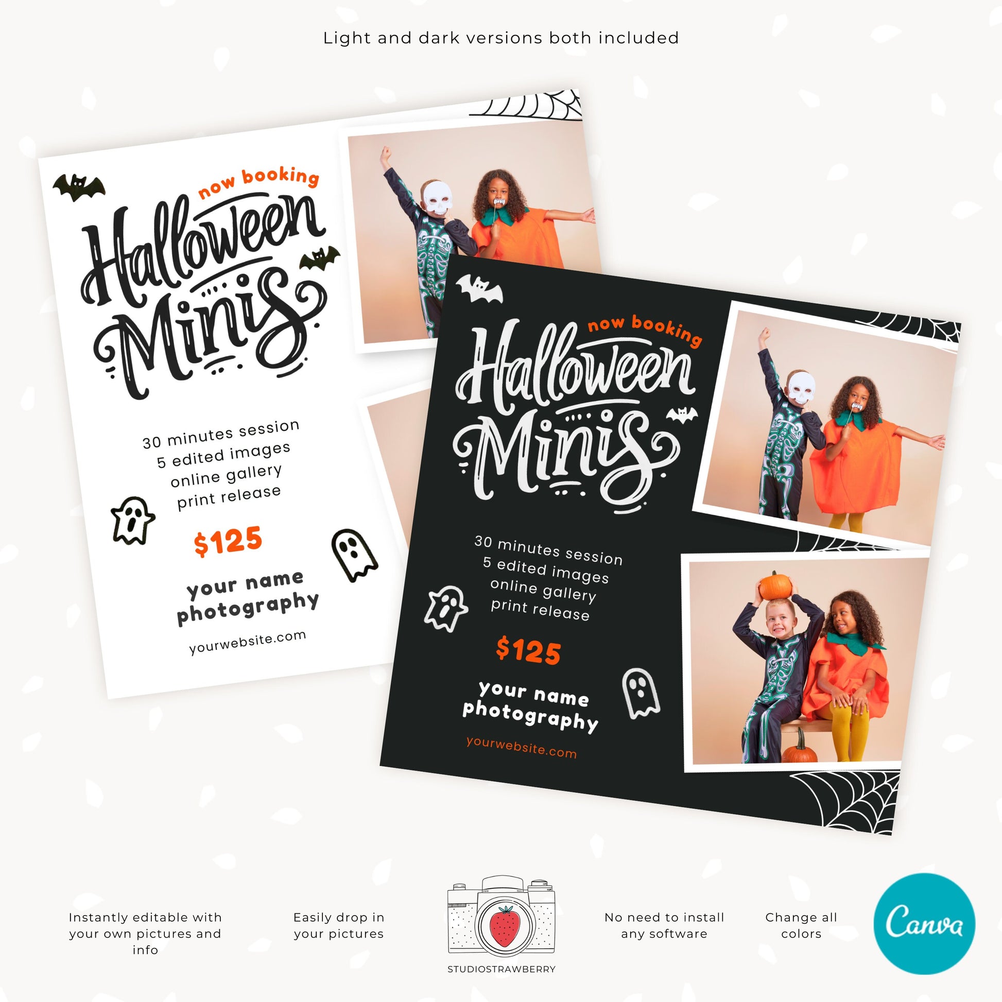 Editable Halloween Mini Sessions Template | Canva Photography Flyer | Customizable Digital & Printable Marketing Card for Halloween Minis