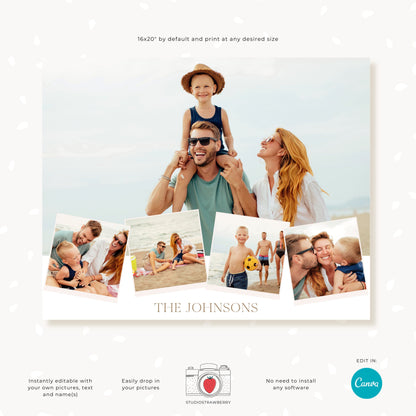 Editable Family Photo Collage Template | Customizable Canva Design for Printable Wall Art
