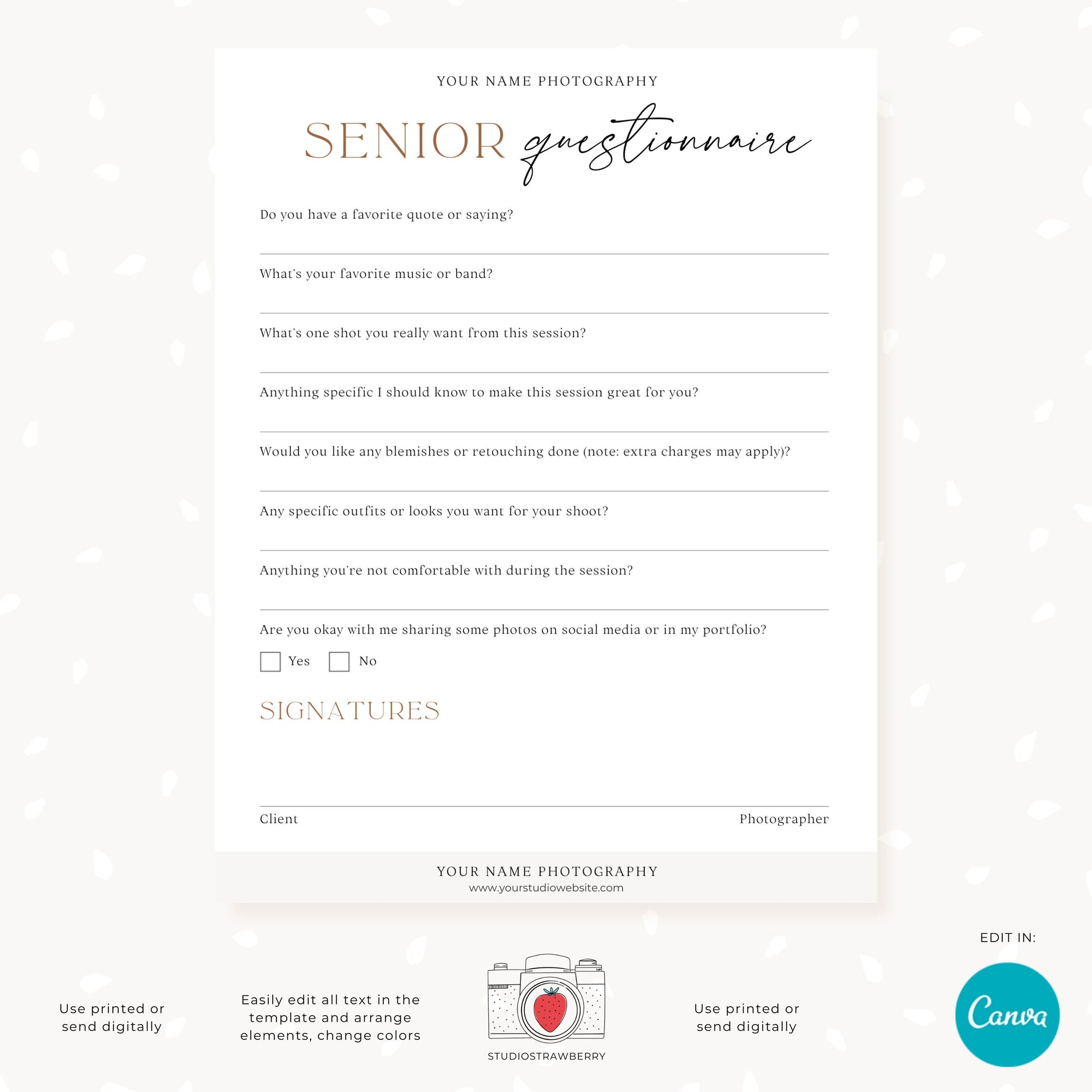 Editable Senior Photography Questionnaire | High School Senior Session ...