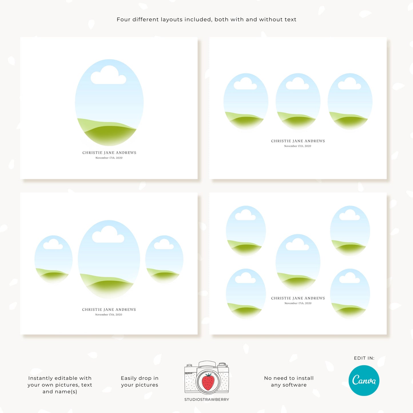 Editable Heirloom Photo Collage Template Set | Heirloom Composite Portraits | Customizable Canva Template for Family Wall Art