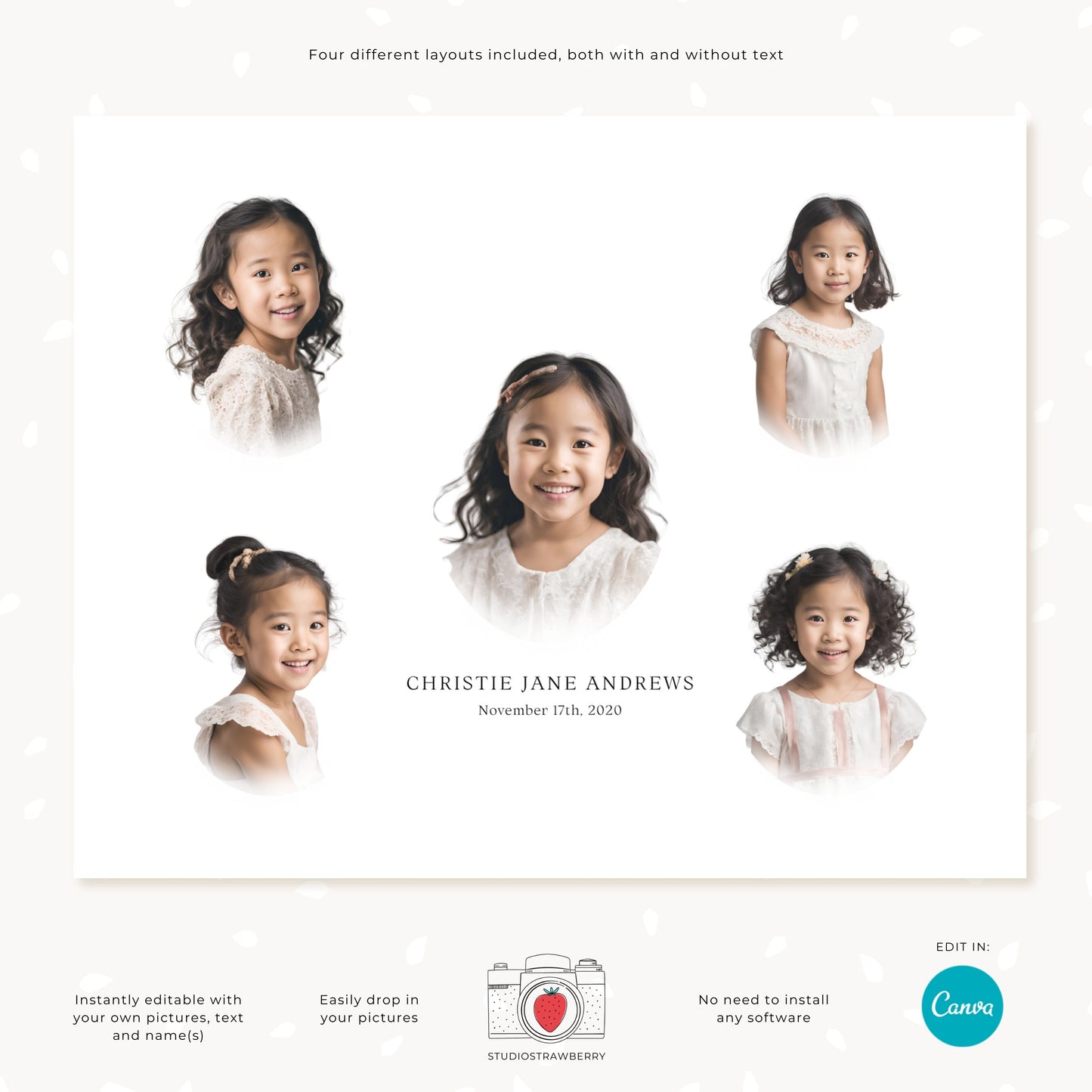 Editable Heirloom Photo Collage Template Set | Heirloom Composite Portraits | Customizable Canva Template for Family Wall Art