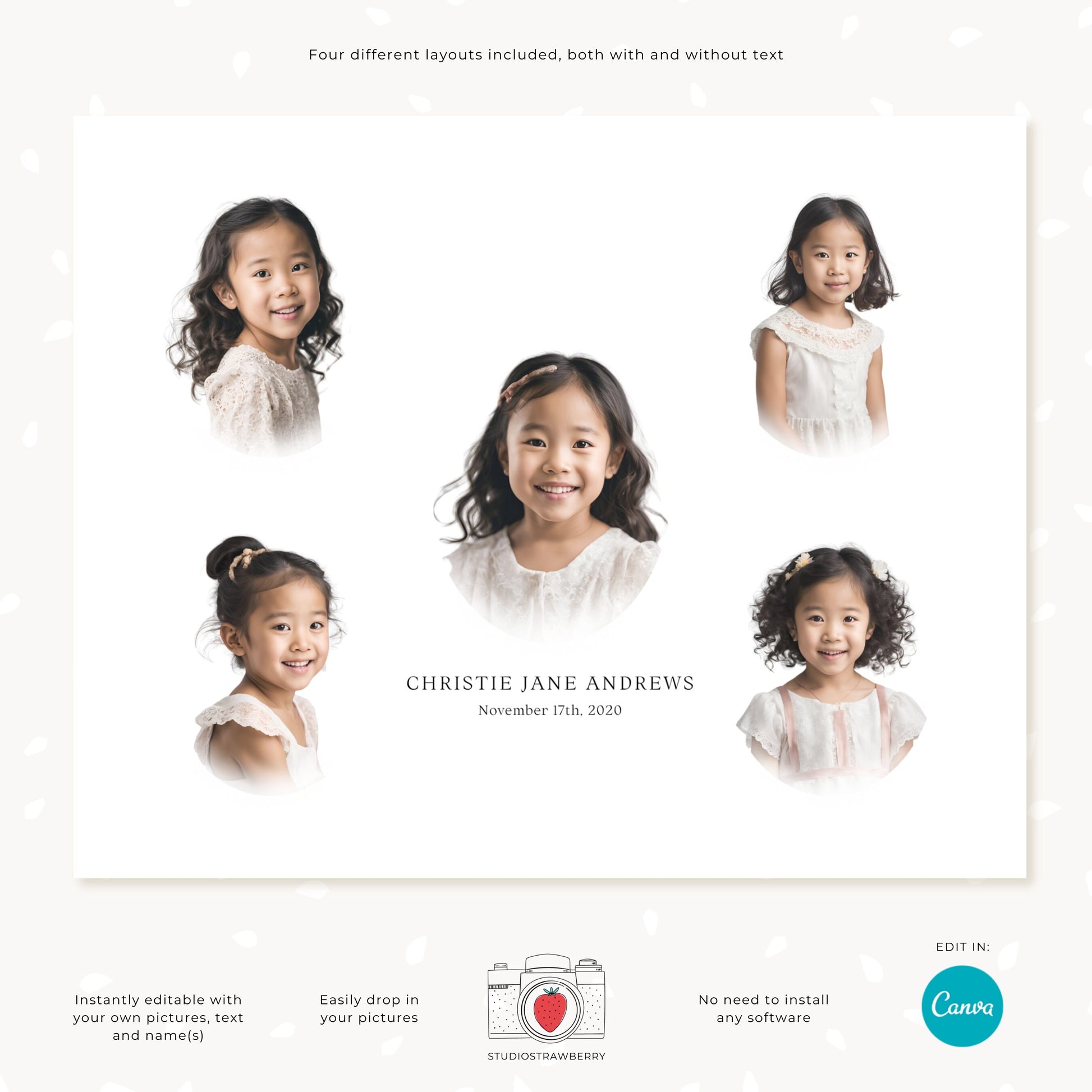 Editable Heirloom Photo Collage Template Set | Heirloom Composite Portraits | Customizable Canva Template for Family Wall Art
