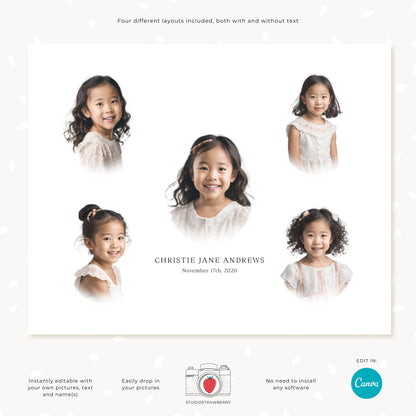 Editable Heirloom Photo Collage Template Set | Heirloom Composite Portraits | Customizable Canva Template for Family Wall Art