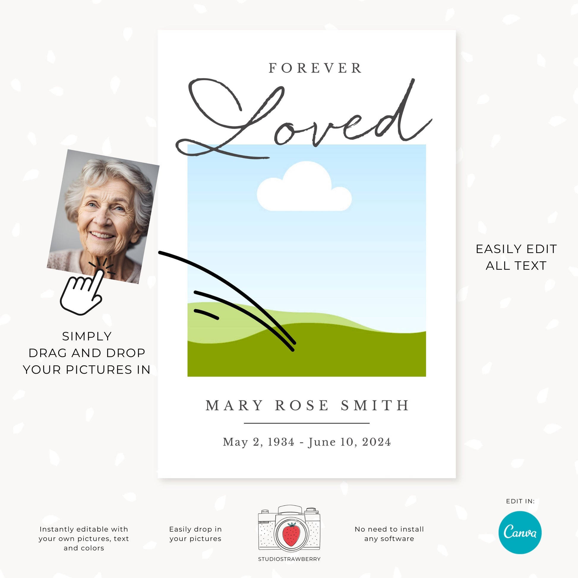Editable Funeral Poster Template | Customizable Memorial Service Display | In Loving Memory Canva Template | Funeral Announcement Poster