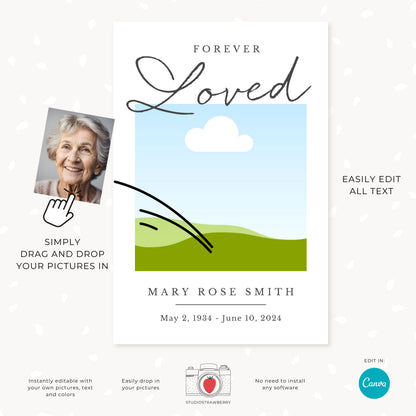 Editable Funeral Poster Template | Customizable Memorial Service Display | In Loving Memory Canva Template | Funeral Announcement Poster