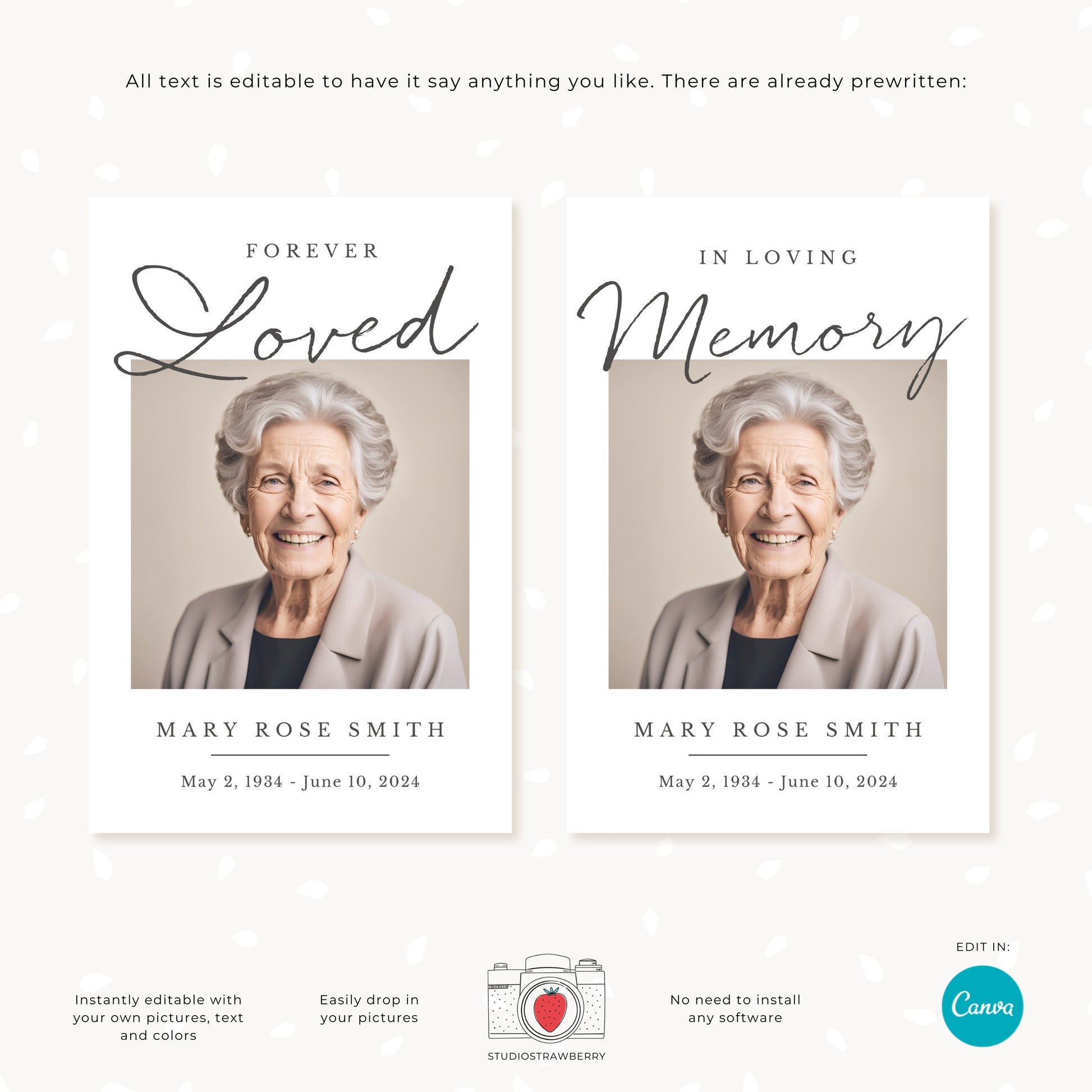 Editable Funeral Poster Template | Customizable Memorial Service Display | In Loving Memory Canva Template | Funeral Announcement Poster