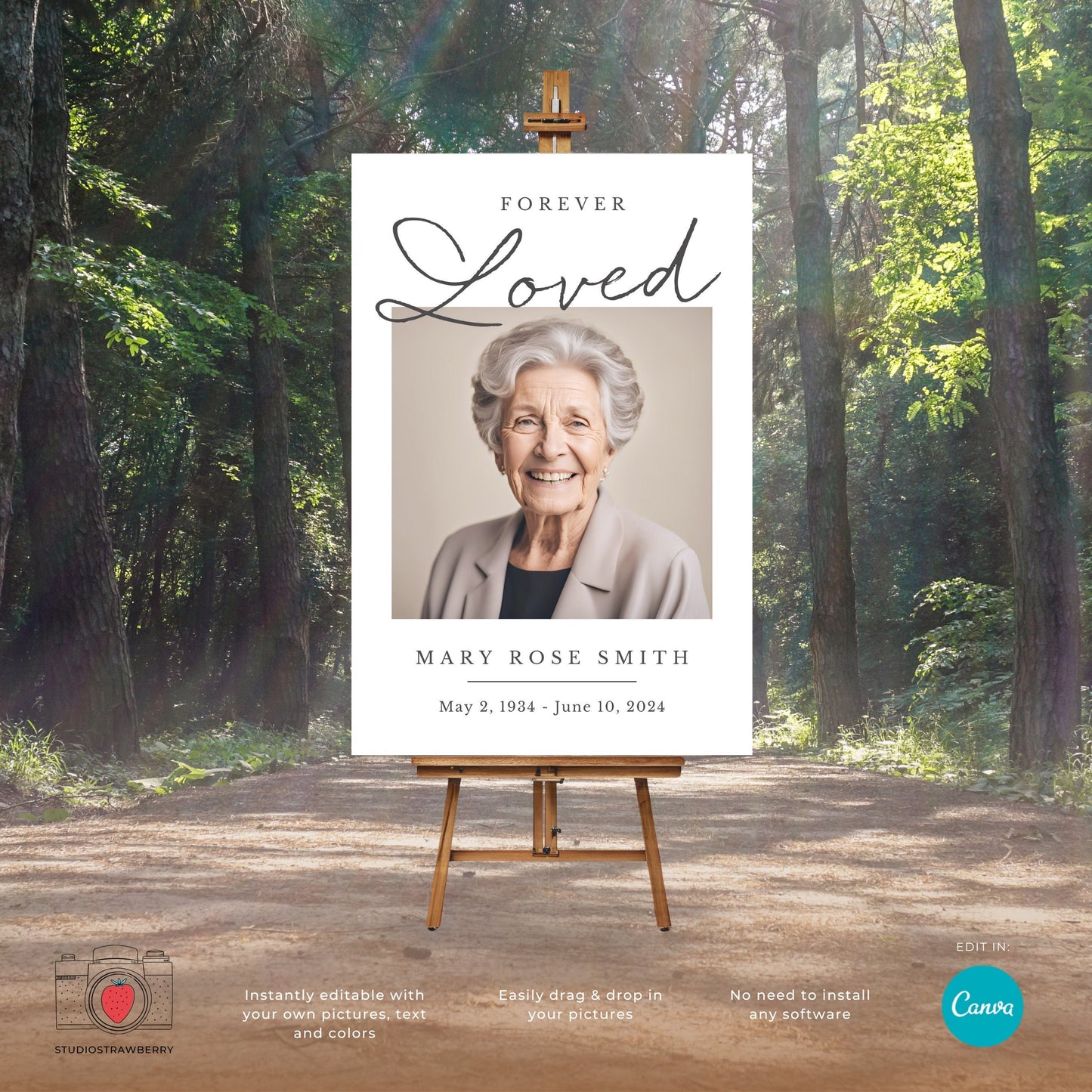 Editable Funeral Poster Template | Customizable Memorial Service Display | In Loving Memory Canva Template | Funeral Announcement Poster