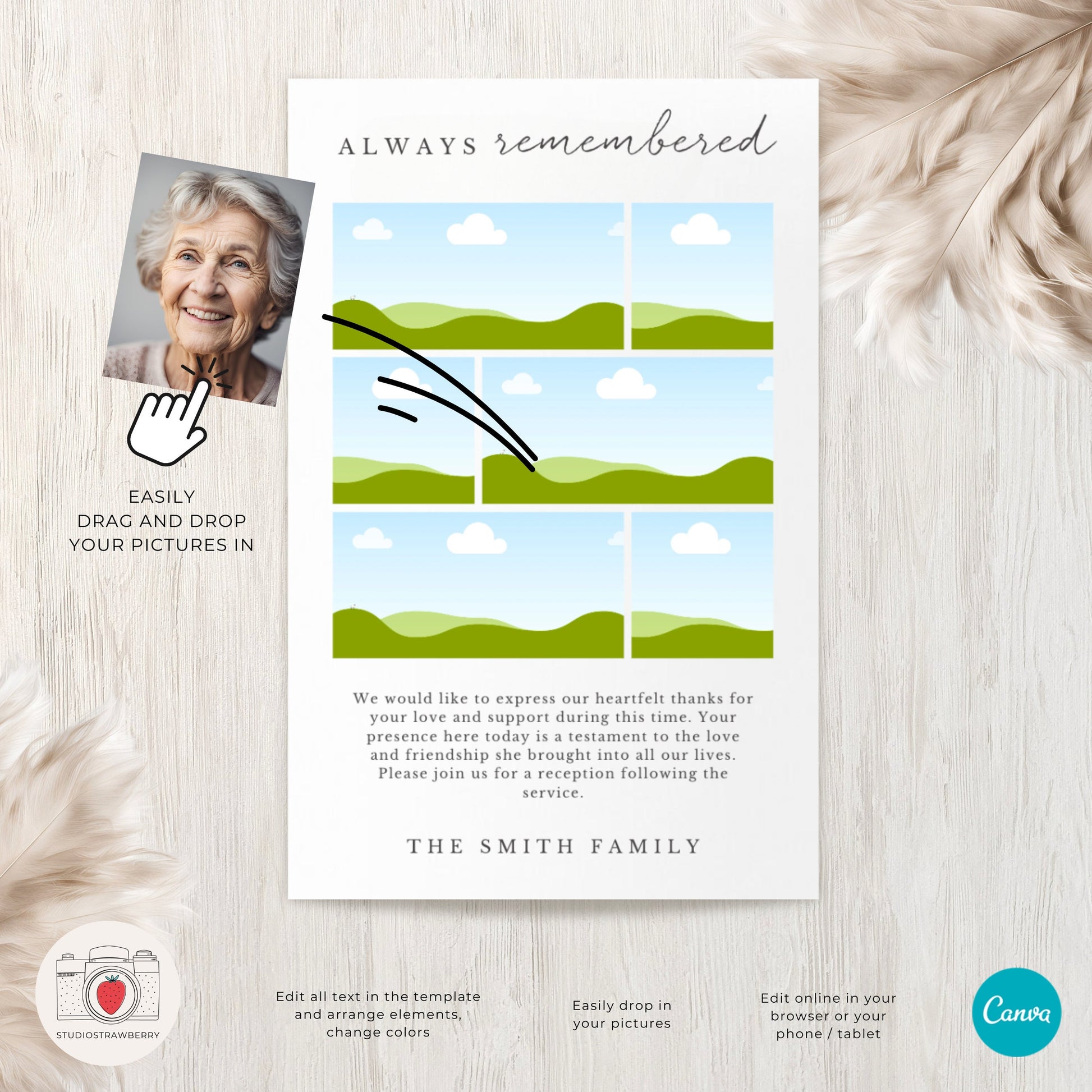 Editable Funeral Program Template with Photo Collage | Customizable Memorial Service Program | US Letter Folded Canva Funeral Booklet