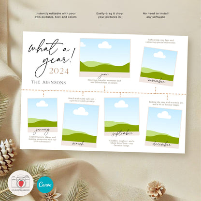 Year in Review Photo Card with Timeline Design, Custom Family Year Summary, Year Highlights, Editable Recap Card