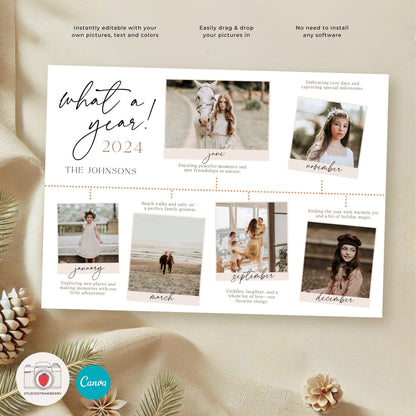 Year in Review Photo Card with Timeline Design, Custom Family Year Summary, Year Highlights, Editable Recap Card