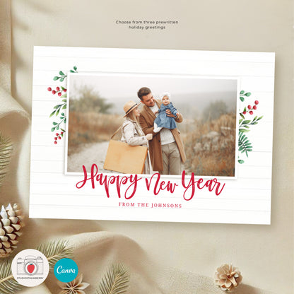 Editable Year in Review Holiday Card with Timeline | Family Christmas Card Template | Customizable New Year Photo Card Design | Drag & Drop