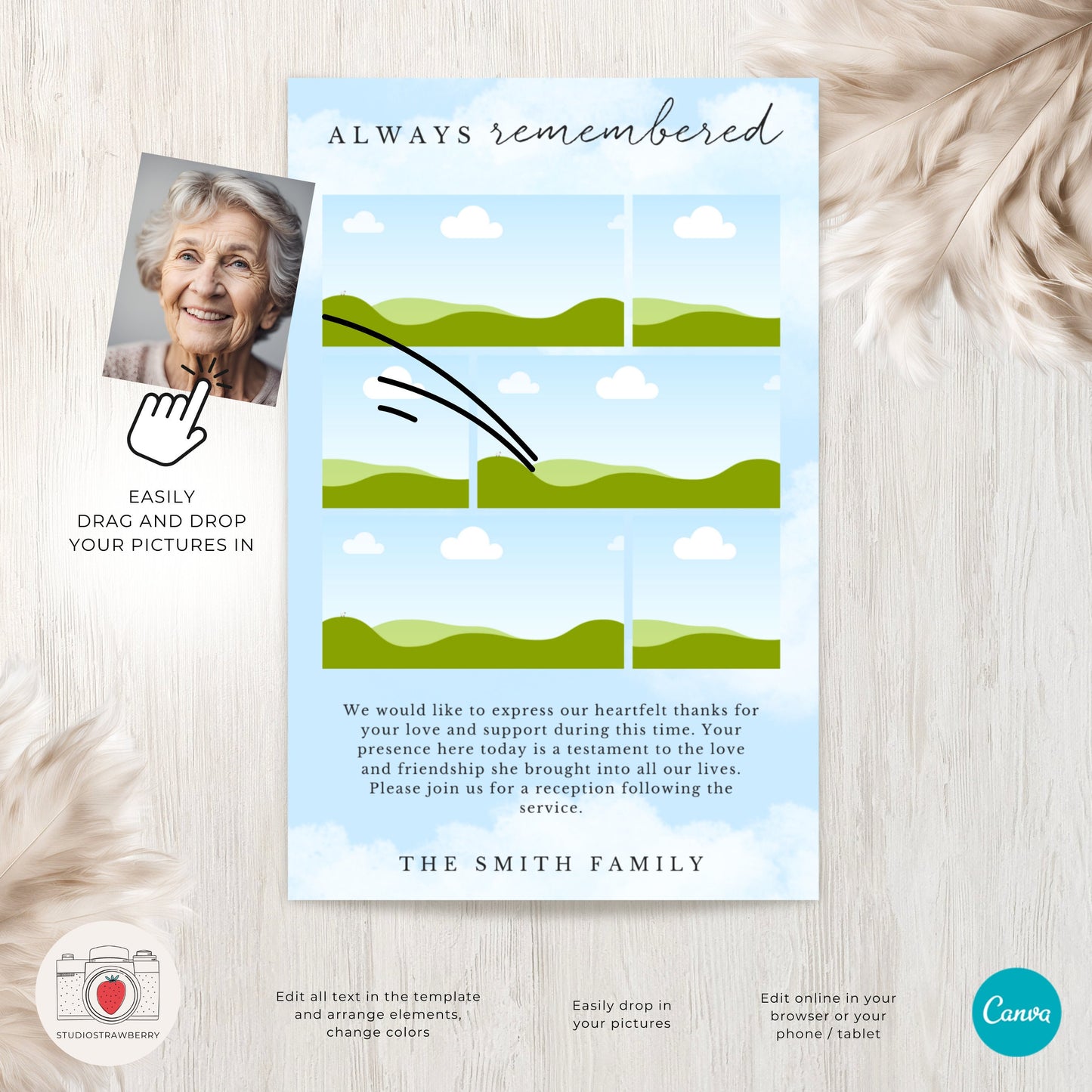 Funeral Program Template with Dove | Canva Memorial Service Program | Printable Obituary with Order of Service | Folded Standard Letter Size