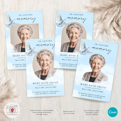 Funeral Program Template with Dove | Canva Memorial Service Program | Printable Obituary with Order of Service | Folded Standard Letter Size