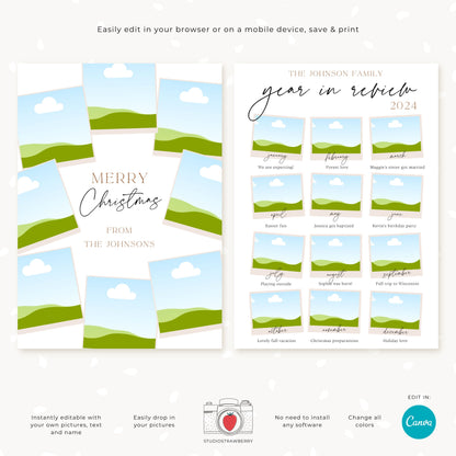 Editable Year in Review Photo Card | Customizable Family Recap Card Template | Holiday Collage | For Christmas, Hanukkah, New Year & more
