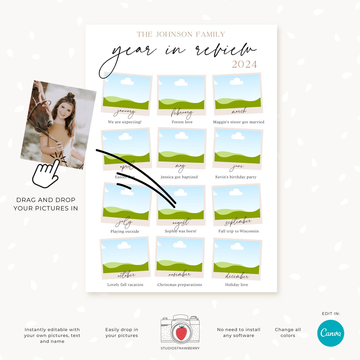 Editable Year in Review Photo Card | Customizable Family Recap Card Template | Holiday Collage | For Christmas, Hanukkah, New Year & more