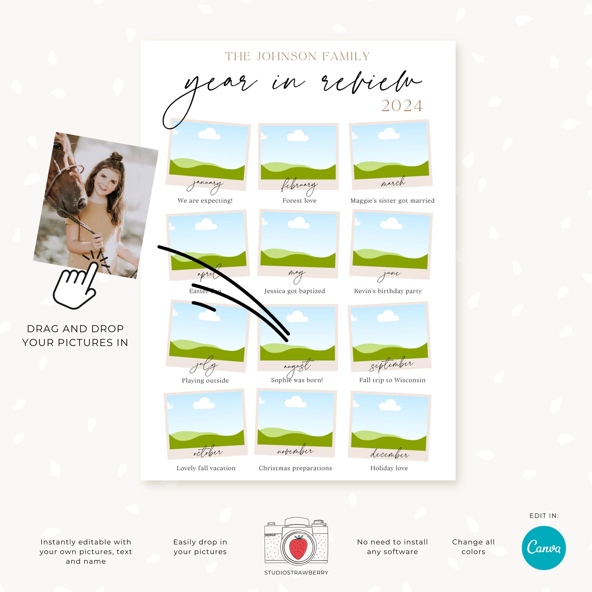 Editable Year in Review Photo Card | Customizable Family Recap Card Template | Holiday Collage | For Christmas, Hanukkah, New Year & more