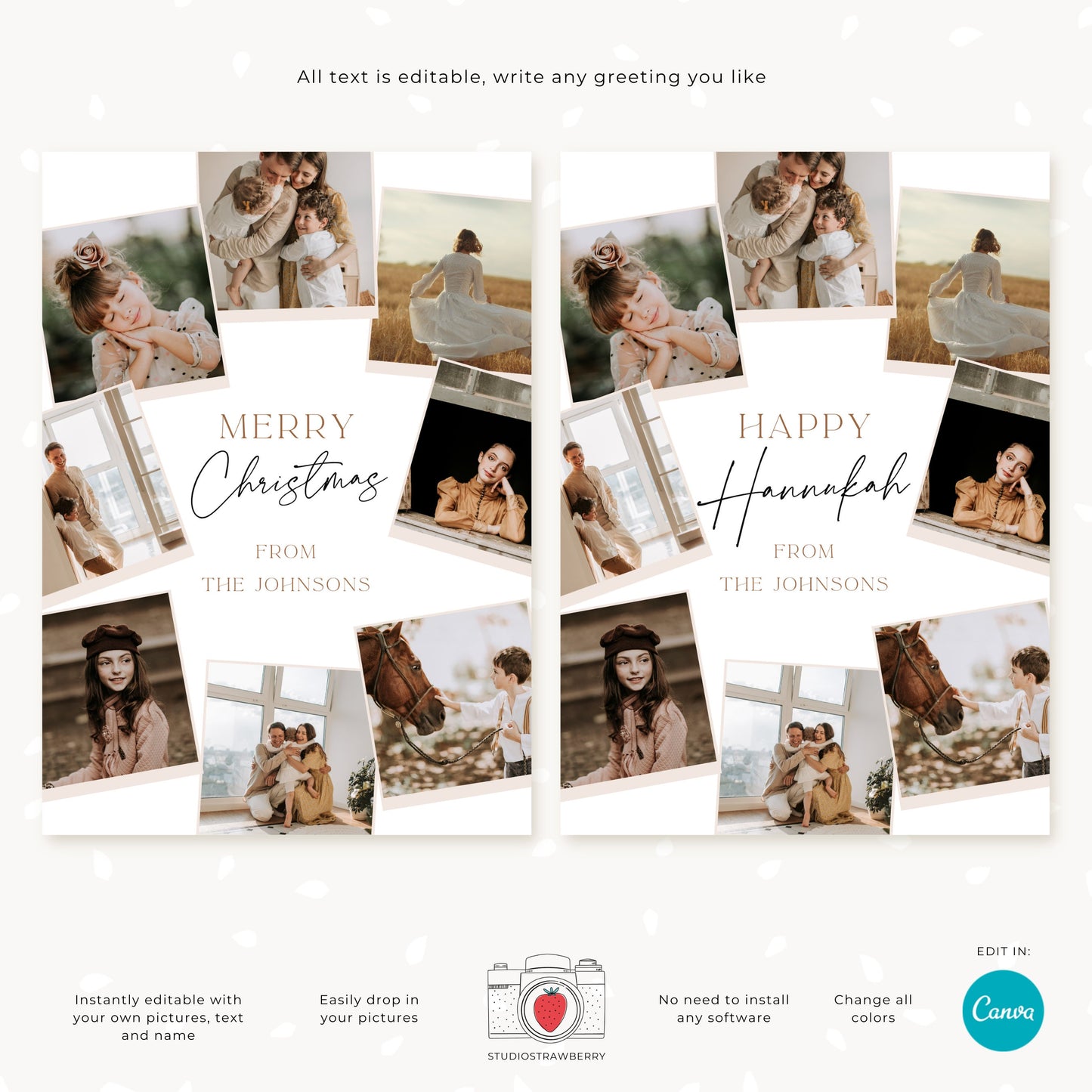 Editable Year in Review Photo Card | Customizable Family Recap Card Template | Holiday Collage | For Christmas, Hanukkah, New Year & more