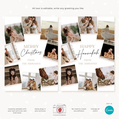 Editable Year in Review Photo Card | Customizable Family Recap Card Template | Holiday Collage | For Christmas, Hanukkah, New Year & more