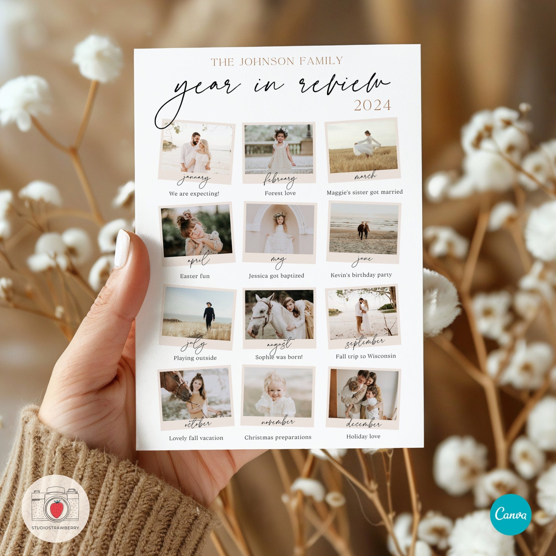 Editable Year in Review Photo Card | Customizable Family Recap Card Template | Holiday Collage | For Christmas, Hanukkah, New Year & more