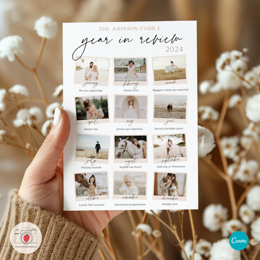 Editable Year in Review Photo Card | Customizable Family Recap Card Template | Holiday Collage | For Christmas, Hanukkah, New Year & more