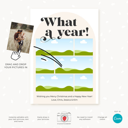 Retro Holiday Photo Card Template | Editable Arch Photo Christmas Card | Classic Family Greeting | Canva Template for Holiday Cards