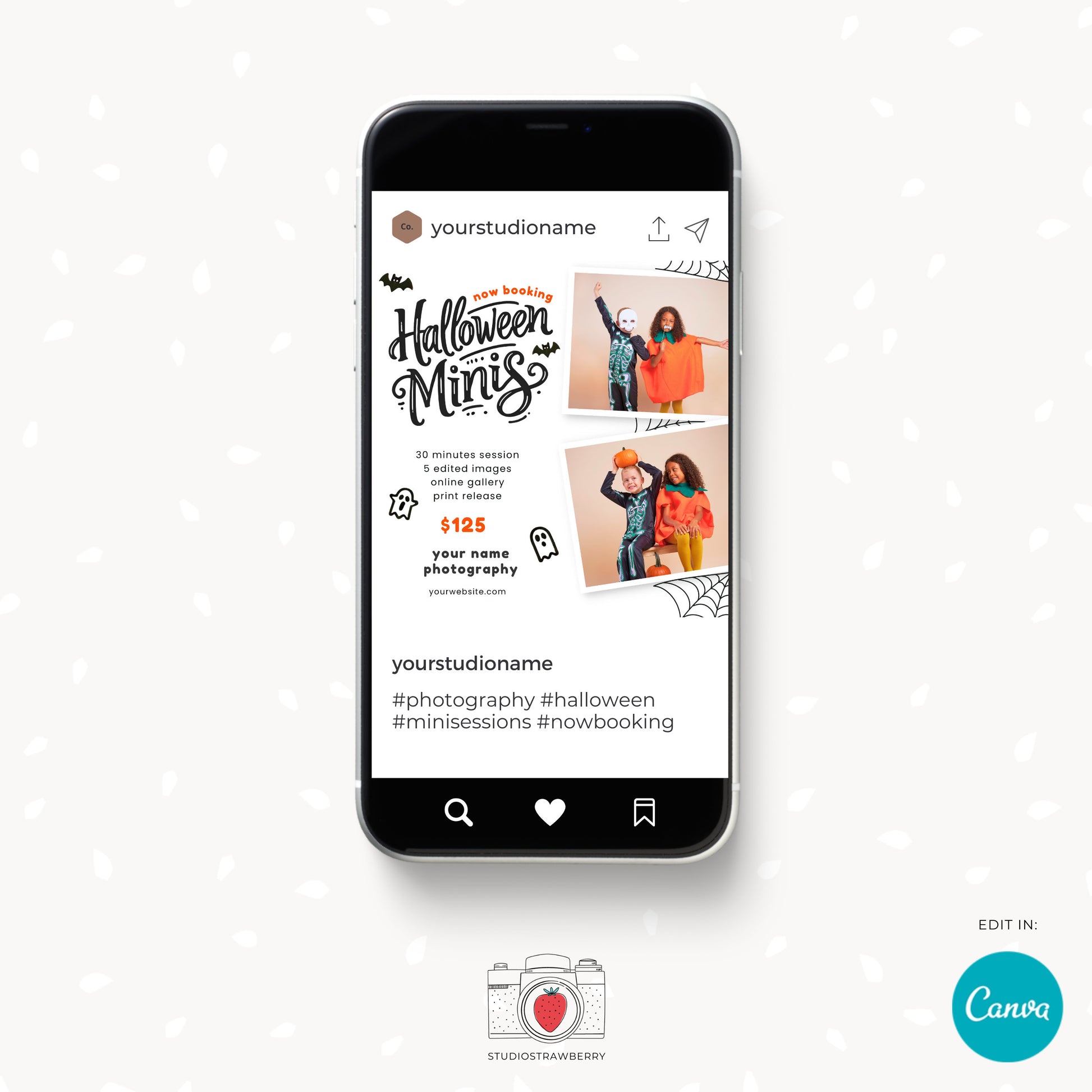 Editable Halloween Mini Sessions Template | Canva Photography Flyer | Customizable Digital & Printable Marketing Card for Halloween Minis