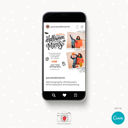 Editable Halloween Mini Sessions Template | Canva Photography Flyer | Customizable Digital & Printable Marketing Card for Halloween Minis
