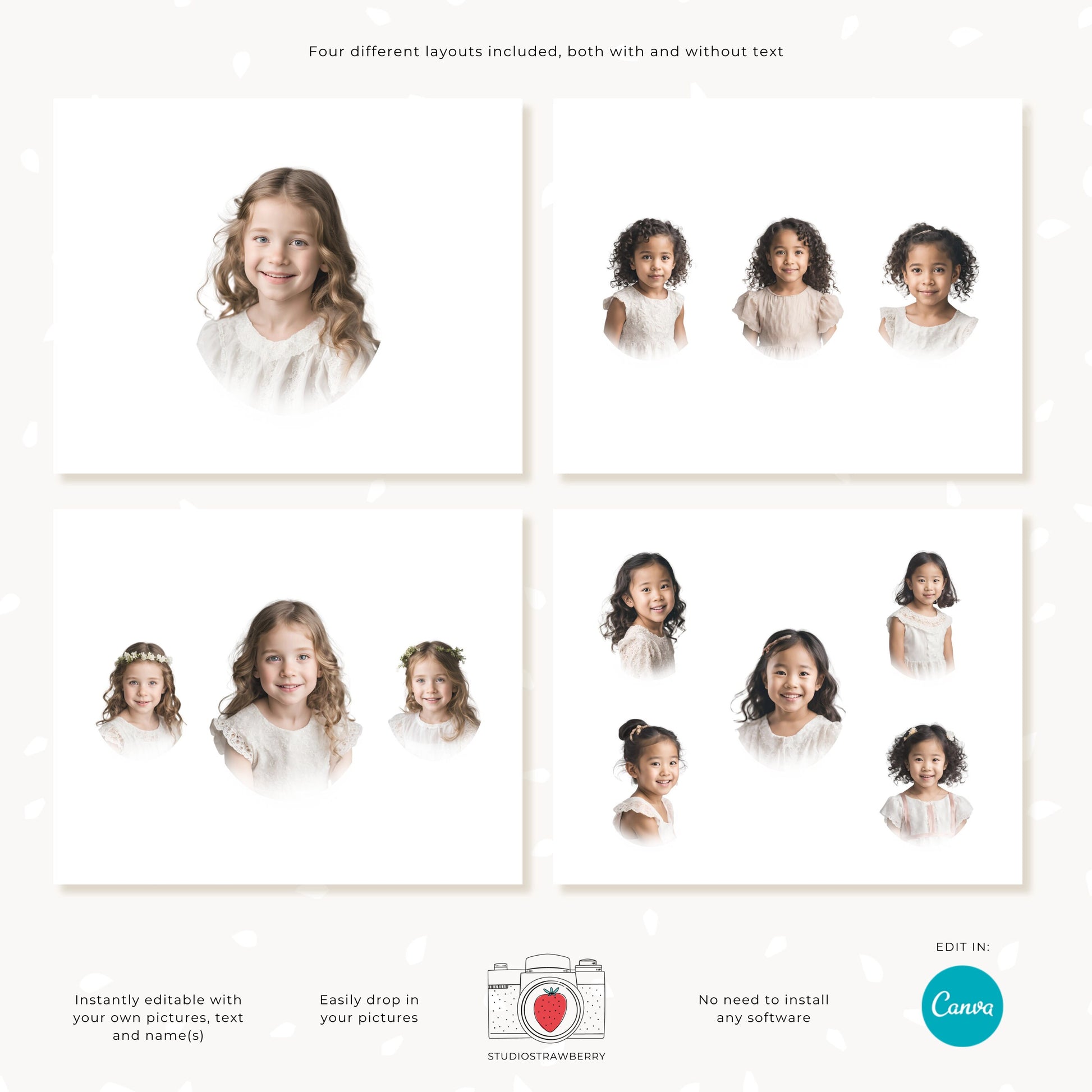 Editable Heirloom Photo Collage Template Set | Heirloom Composite Portraits | Customizable Canva Template for Family Wall Art