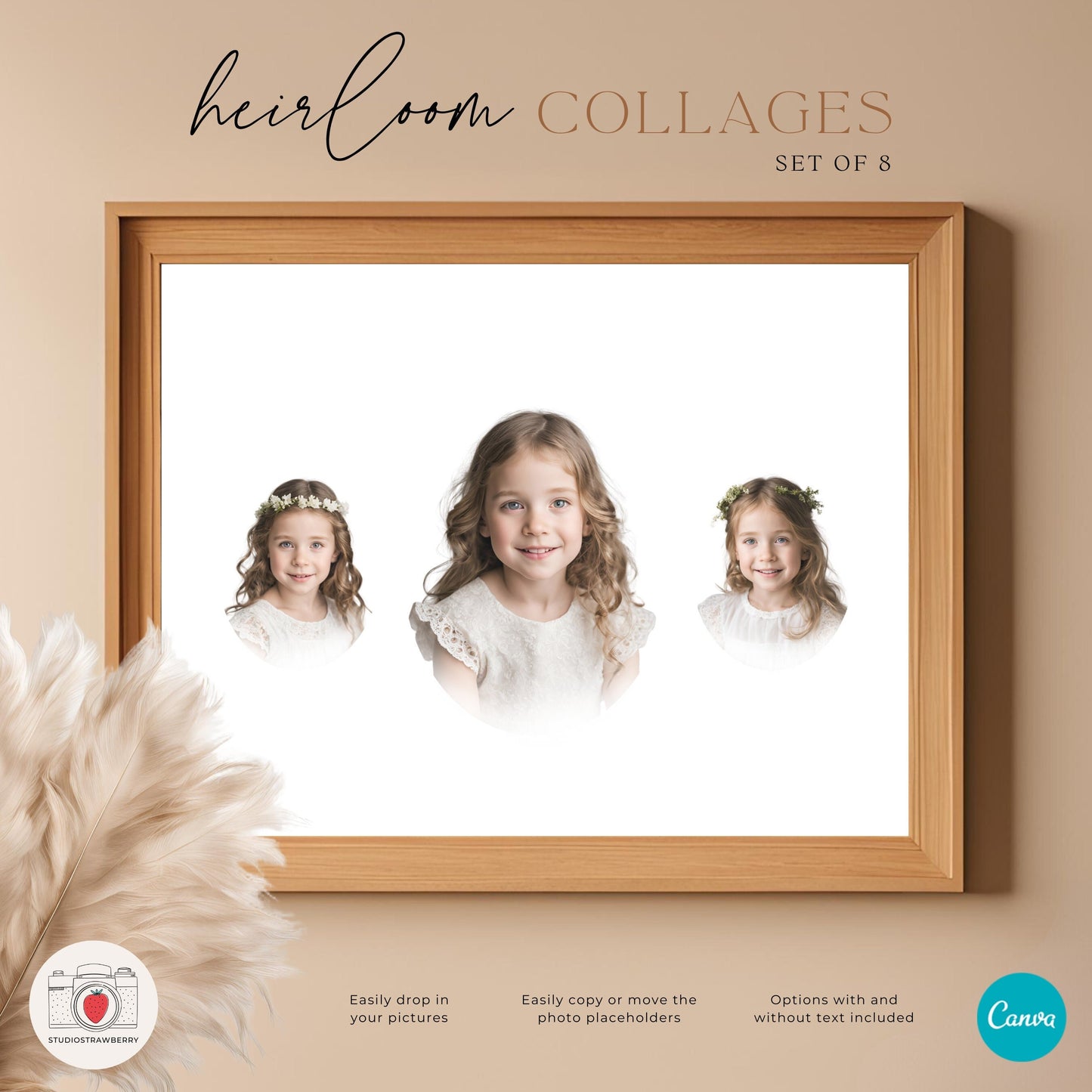 Editable Heirloom Photo Collage Template Set | Heirloom Composite Portraits | Customizable Canva Template for Family Wall Art