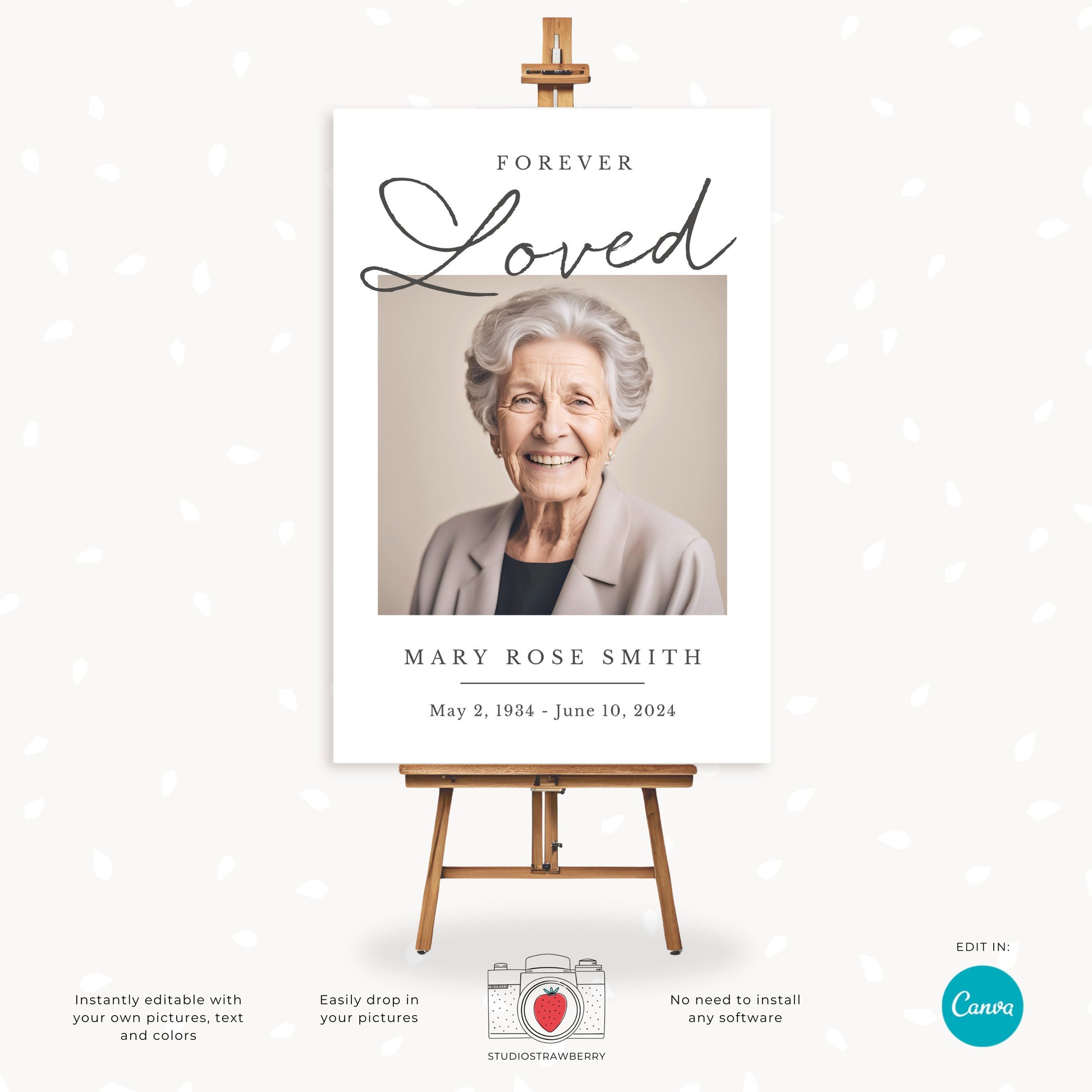 Editable Funeral Poster Template | Customizable Memorial Service Display | In Loving Memory Canva Template | Funeral Announcement Poster