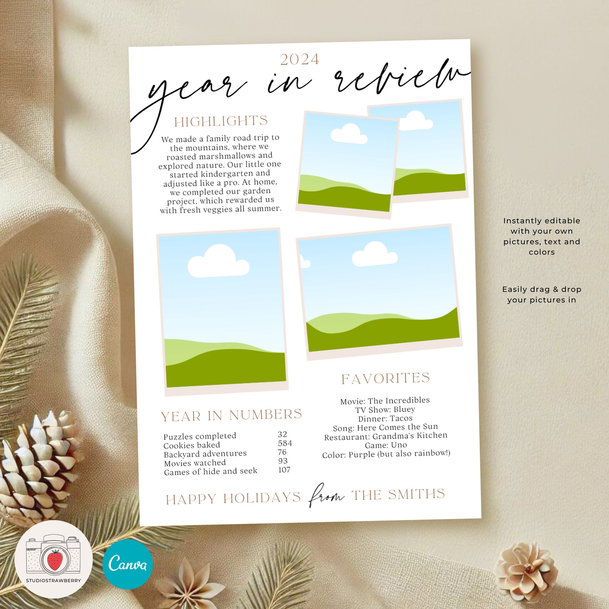 Year in Review Photo Card Template | Customizable Holiday Card | Family Year Recap Christmas Card | Canva Photo Template for Year Highlights