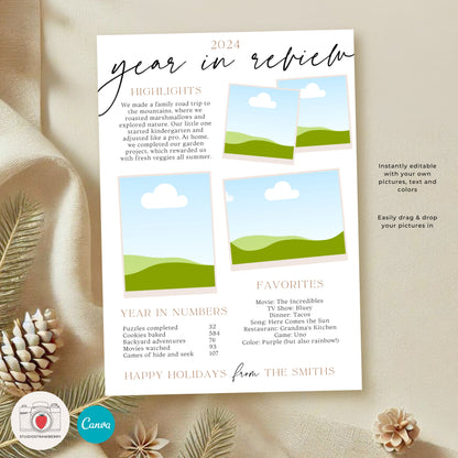 Year in Review Photo Card Template | Customizable Holiday Card | Family Year Recap Christmas Card | Canva Photo Template for Year Highlights