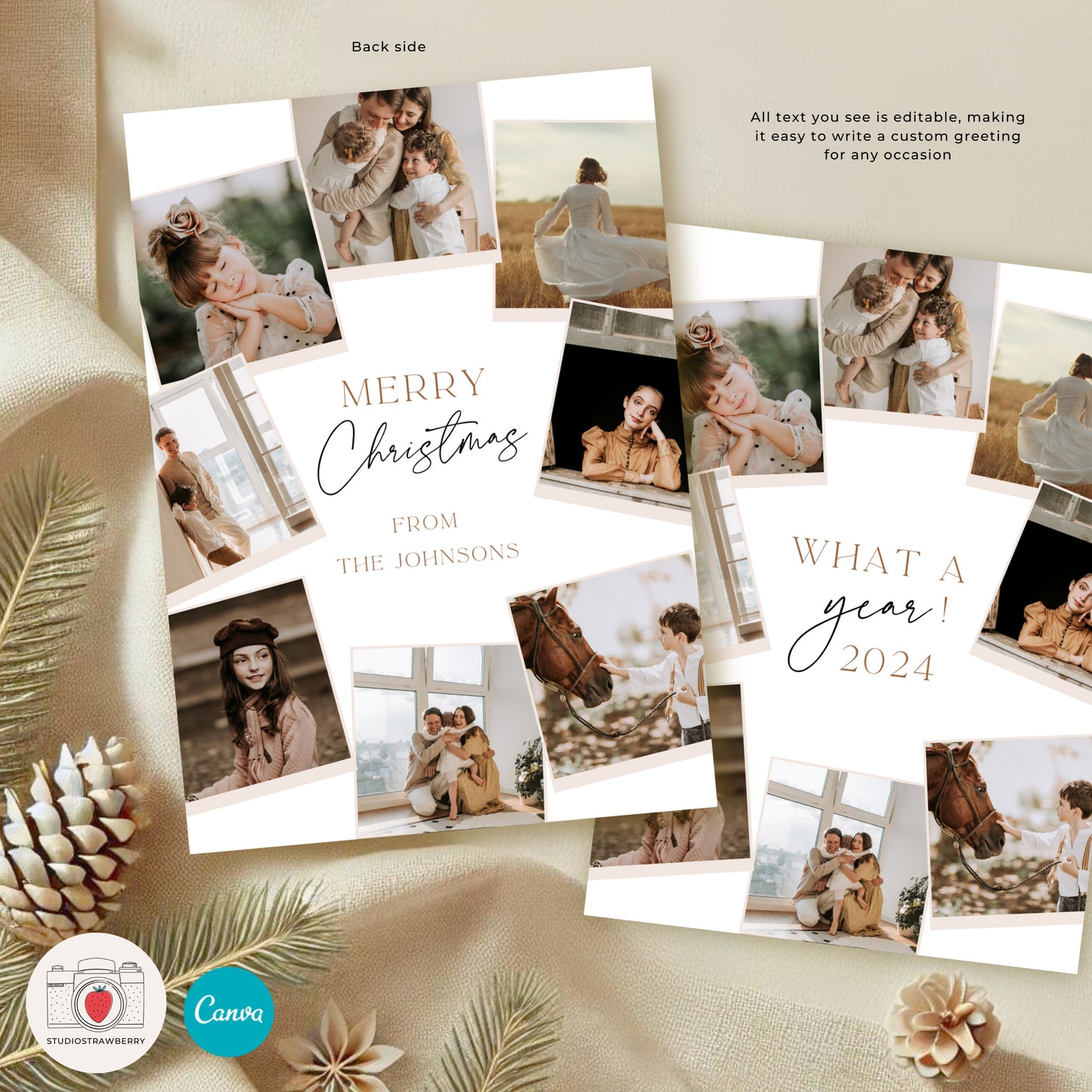 Year in Review Photo Card Template | Customizable Holiday Card | Family Year Recap Christmas Card | Canva Photo Template for Year Highlights