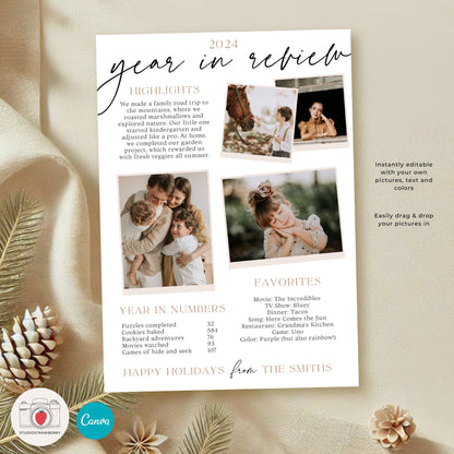 Year in Review Photo Card Template | Customizable Holiday Card | Family Year Recap Christmas Card | Canva Photo Template for Year Highlights