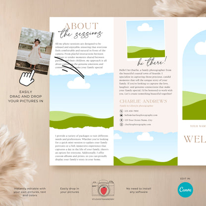 Trifold Photography Welcome Guide Template for Canva, Letter Size Printable Brochure for Photographers, Pricing Guide, Client Welcome | C10