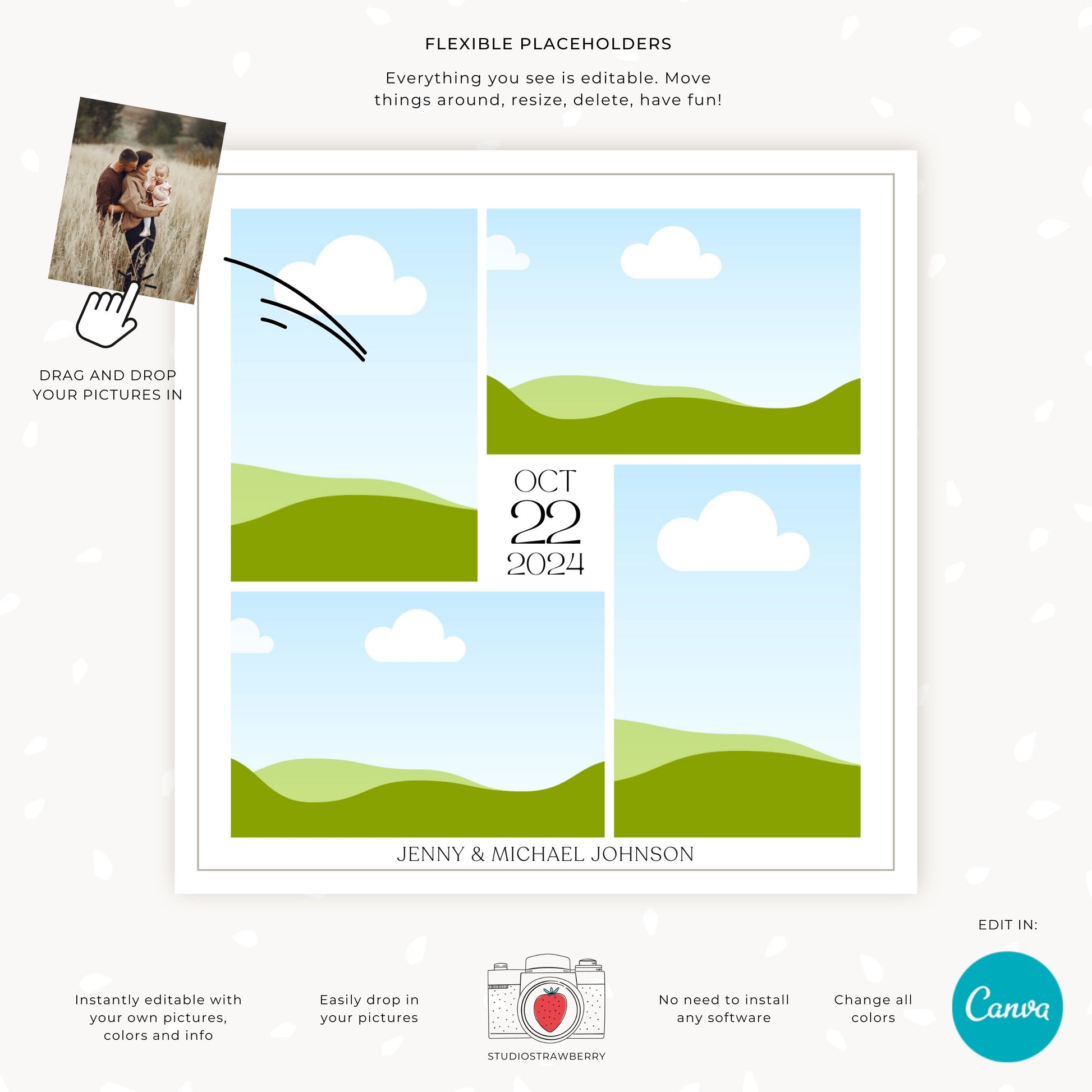 Editable Anniversary Photo Collage Template, Customizable Birthday Photo Gift, Printable Square Collage for Wedding Anniversaries & More