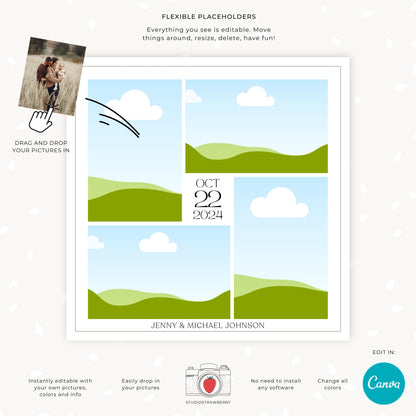 Editable Anniversary Photo Collage Template, Customizable Birthday Photo Gift, Printable Square Collage for Wedding Anniversaries & More