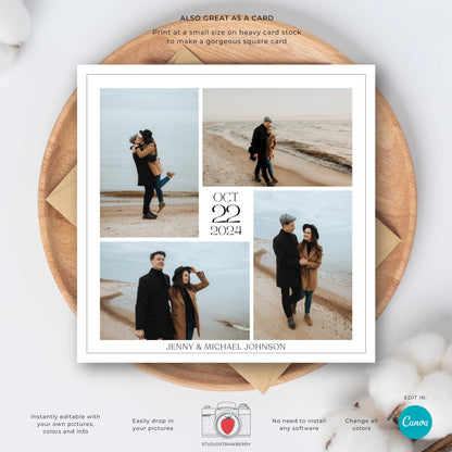 Editable Anniversary Photo Collage Template, Customizable Birthday Photo Gift, Printable Square Collage for Wedding Anniversaries & More