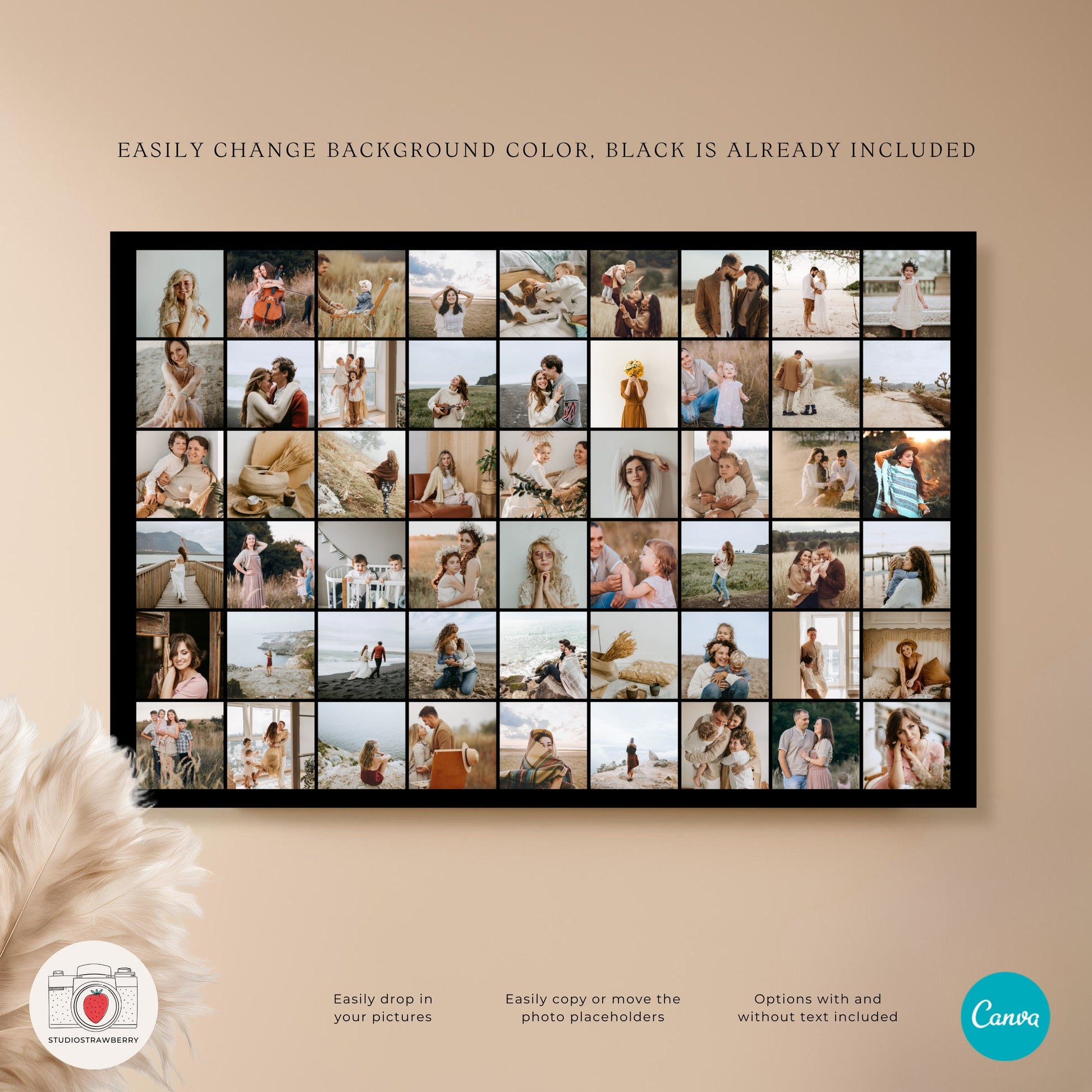 Editable Large Photo Collage Canva Template, Customizable Memorial, Birthday, Graduation, First Birthday Photo Grid, Printable Photo Display