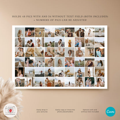 Editable Large Photo Collage Canva Template, Customizable Memorial, Birthday, Graduation, First Birthday Photo Grid, Printable Photo Display