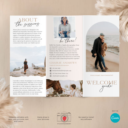 Trifold Photography Welcome Guide Template for Canva, Letter Size Printable Brochure for Photographers, Pricing Guide, Client Welcome | C10